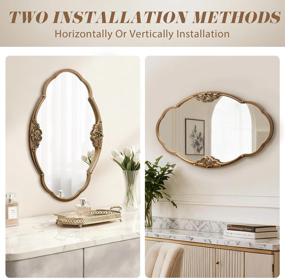 Besdomus Vintage Gold Wall Mirror: 33"x19.5" Medium Antique Oval Mi...