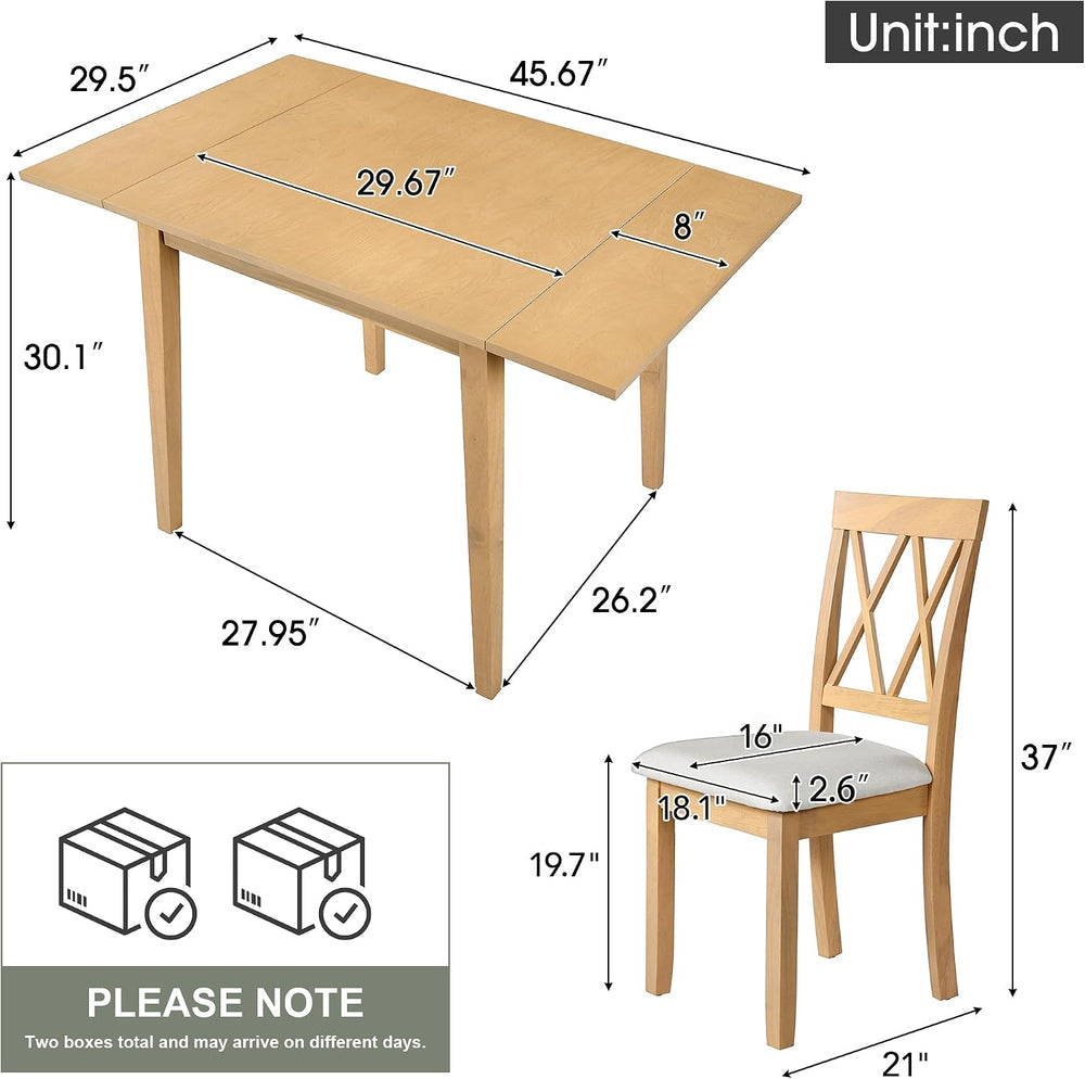 P PURLOVE 3 Piece Kitchen Dining Set, Wood Dining Table Set, Natural