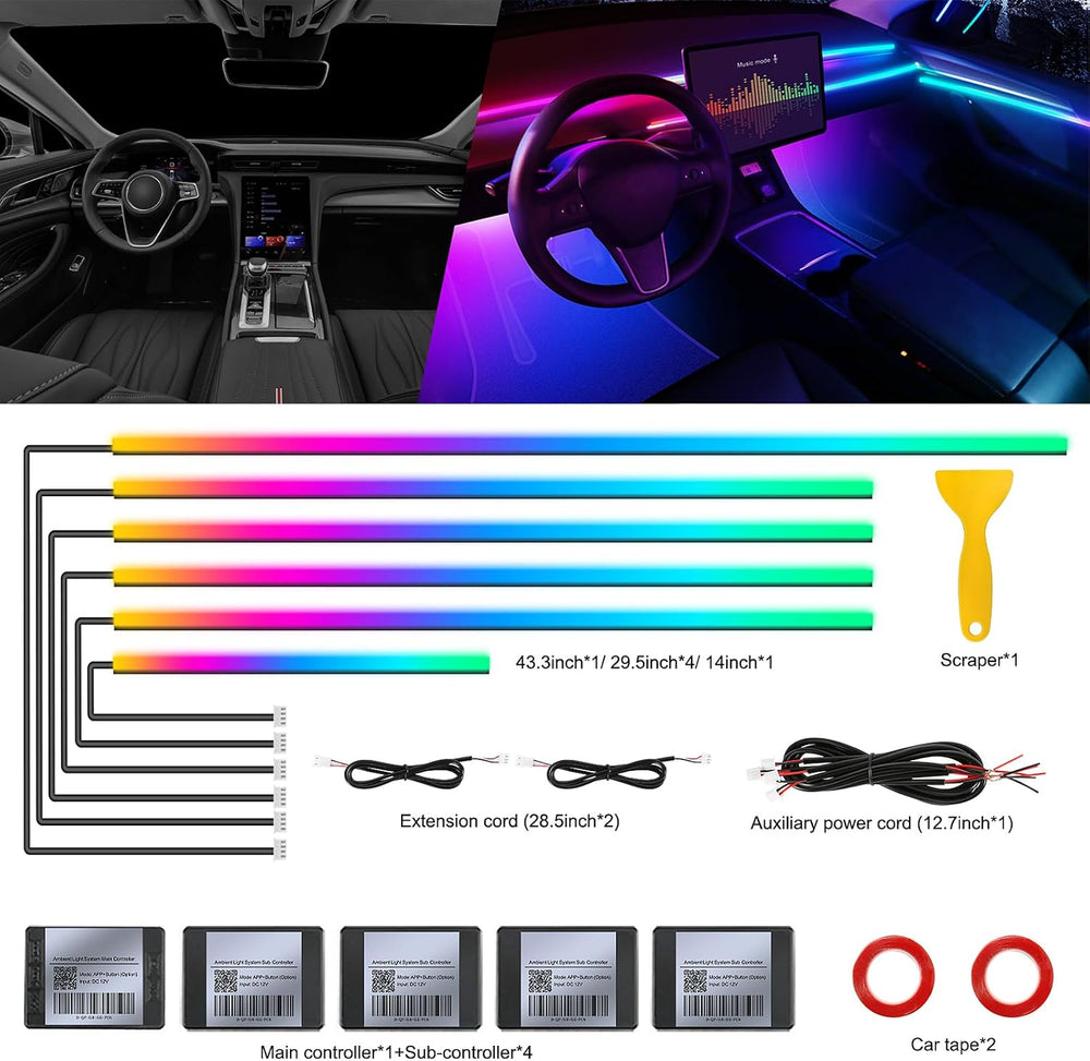 Dreamcolor Acrylic Interior Car LED Strip Light with Wireless APP, RGB 6 in 1...