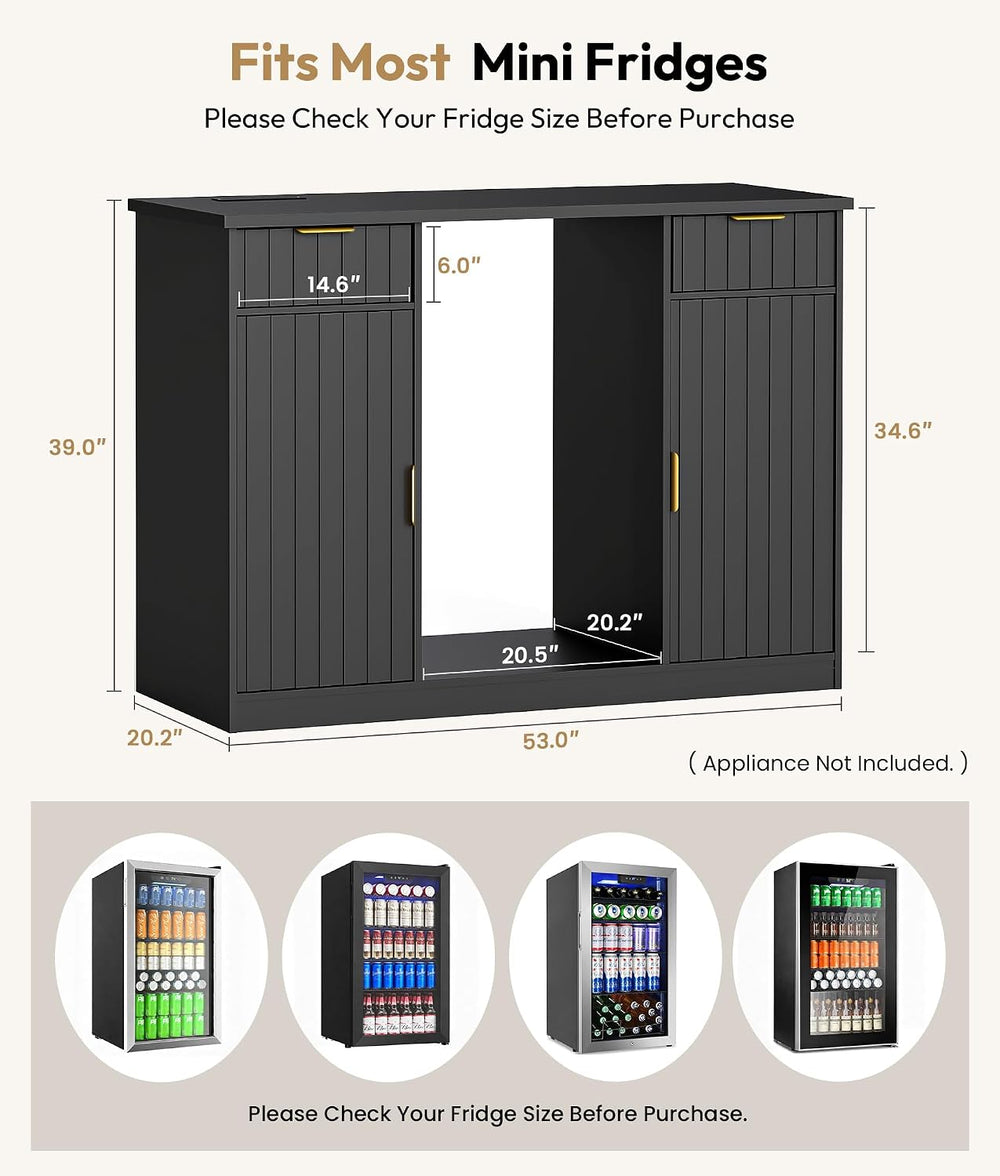 Lamtor 53" Coffee Bar Cabinet with Mini Fridge Space and Drawers, Black