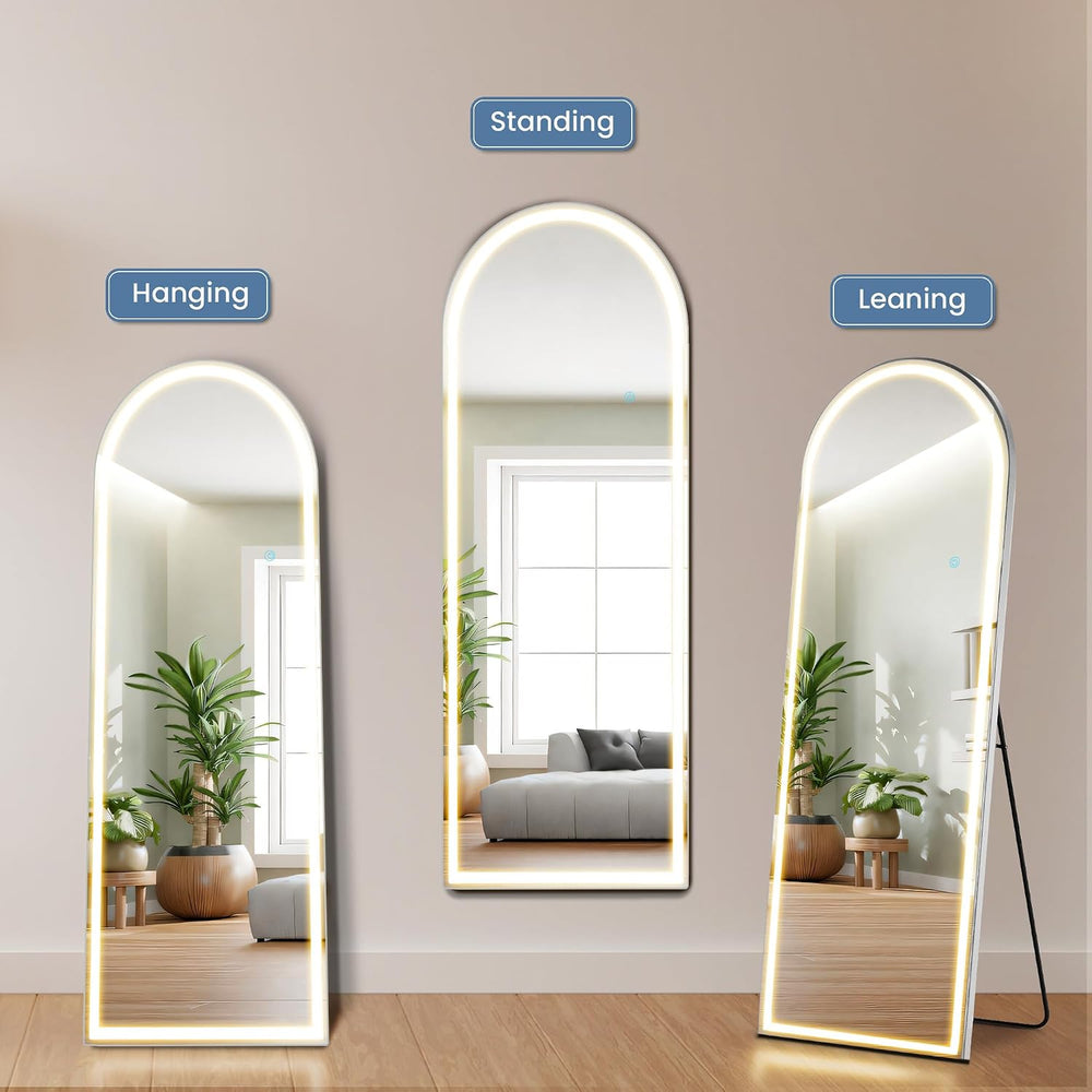 DUMOS Arched Full Length Mirror Lighted, 20"x63" LED Floor Standing...