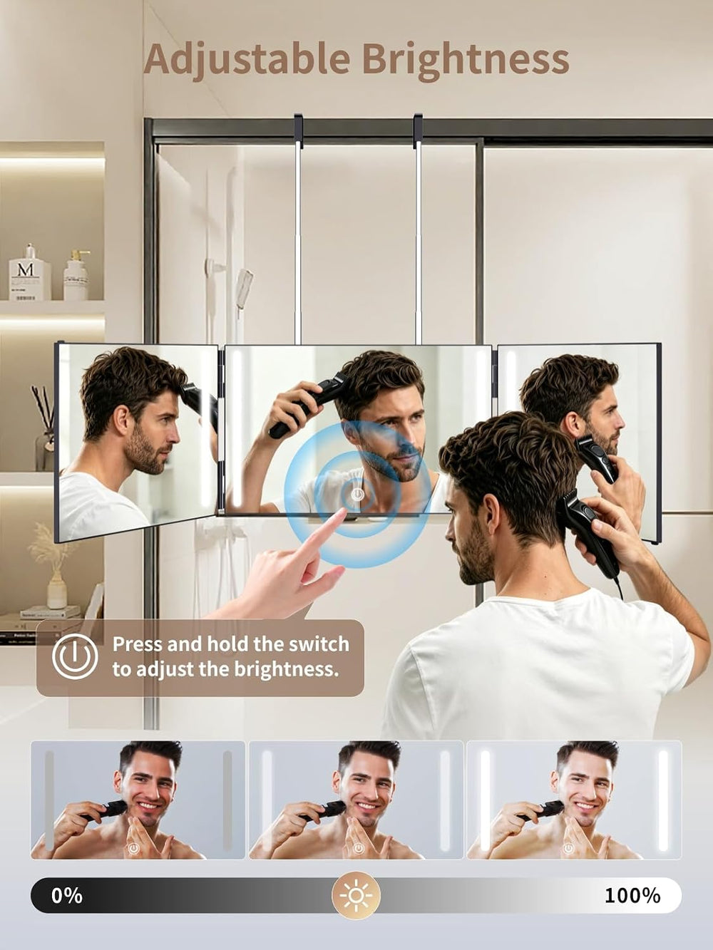 LANMEL 3 Way Mirror with Lights,360 Mirror for Haircuts for Men