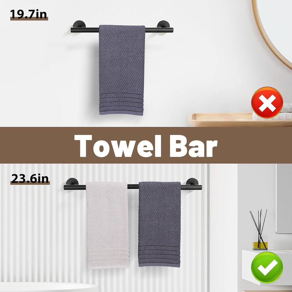 6 Pieces Matte Black Towel Bar Bathroom Hardware Set, 23.6Inch Matte Black Ba...