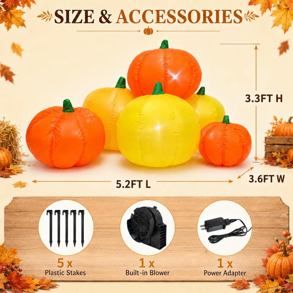 5.2FT Fall Inflatable Pumpkin Combo with 6 Pumpkins, Thanksgiving Decor