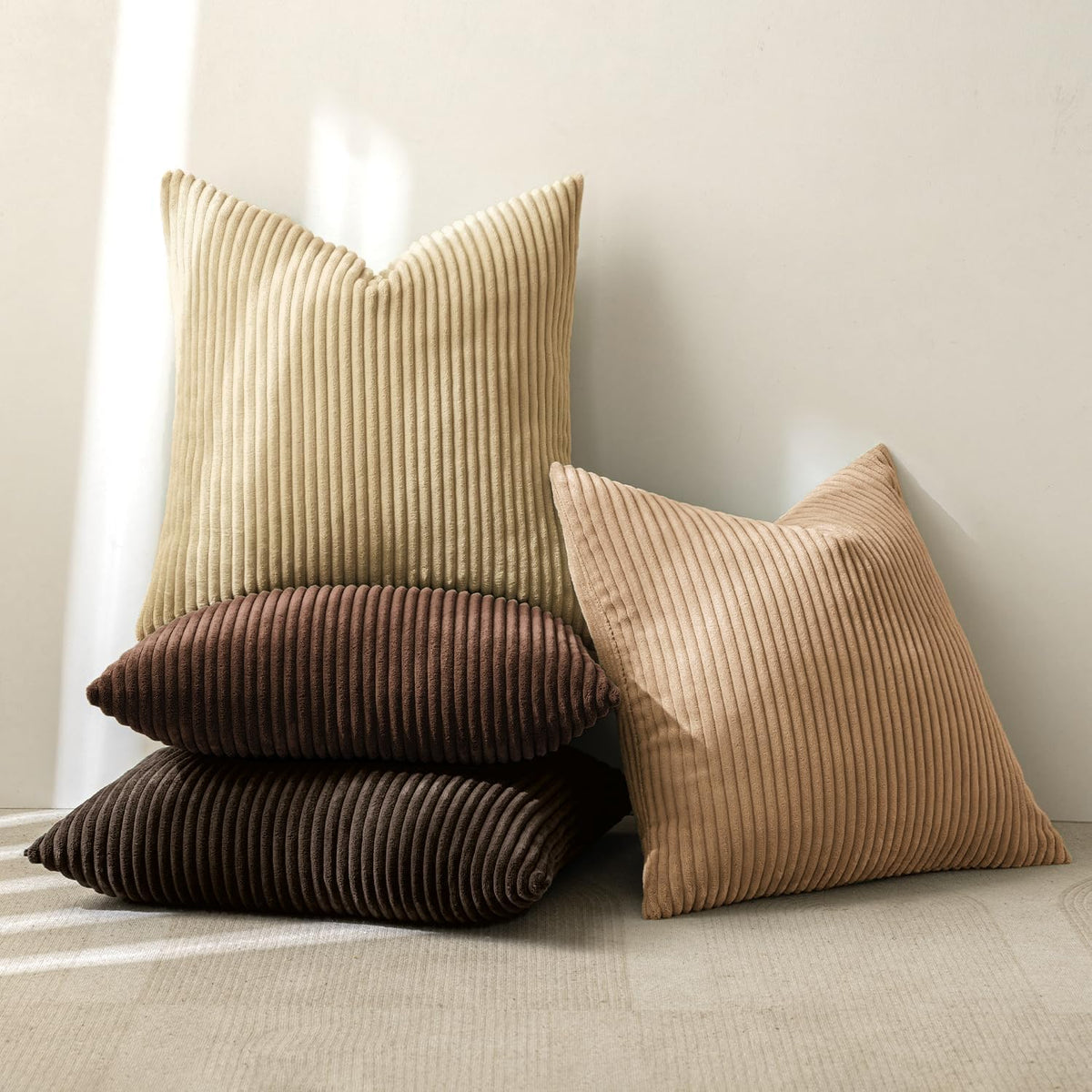 MIULEE Fall Corduroy Decorative Throw Pillow Covers Dark Brown 18x18
