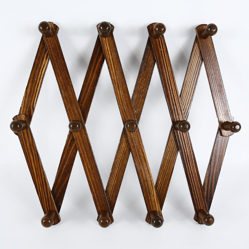 AMAPON Accordion Wall Hanger Expandable Coat Hat Rack 13Peg (Walnut) 2 Pack