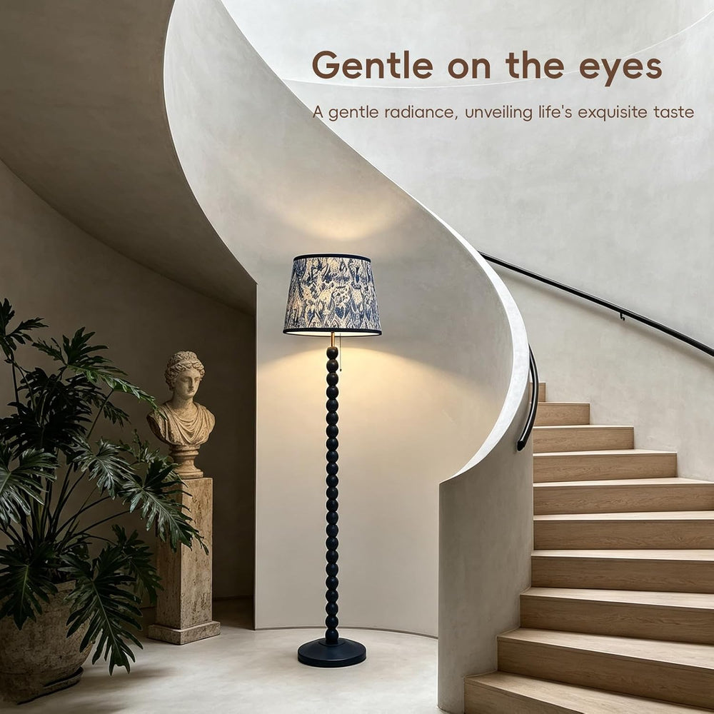 Blue Wood Base Floor lamp，14x14x59 inch Country Style Floor lamp,Modern Pleat...