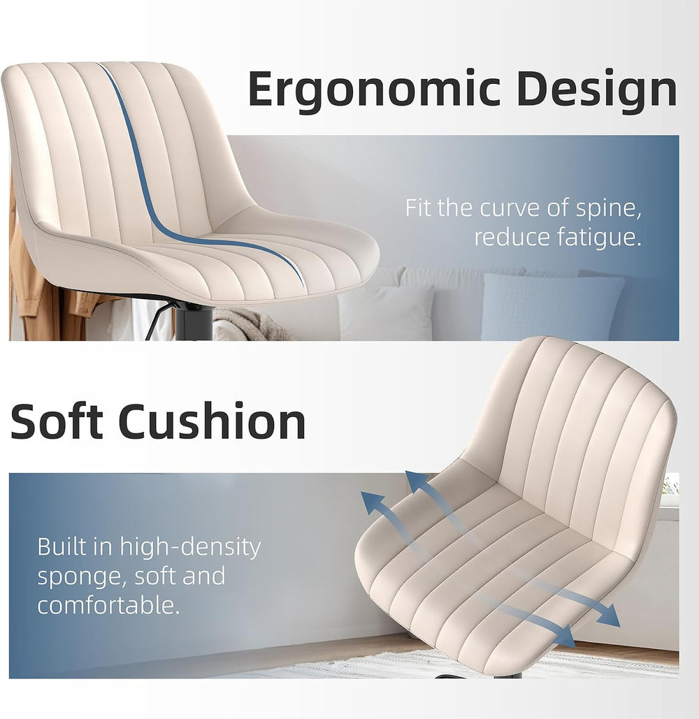 Youhauchair Adjustable Faux Leather Bar Stools Set of 2, Beige