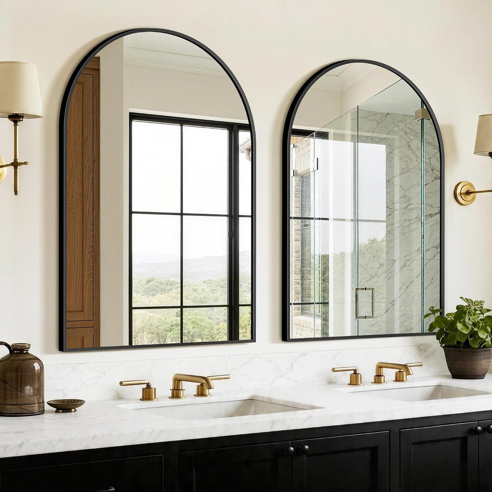 FGU Arched Bathroom Mirror for Over Sink 2 Pack 38"x26" Black Vanit...