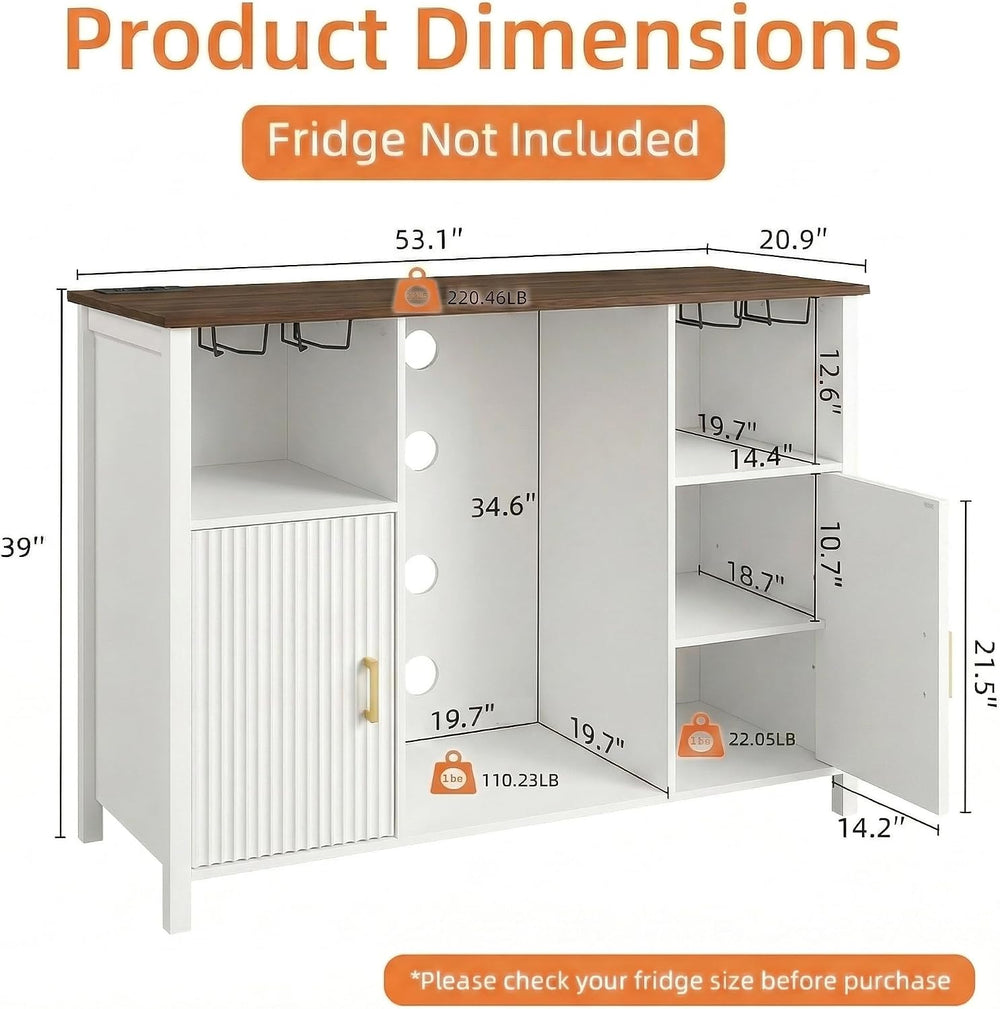 EAG 53" Large Coffee Bar Cabinet with Fridge Space & Power Outlets, ...