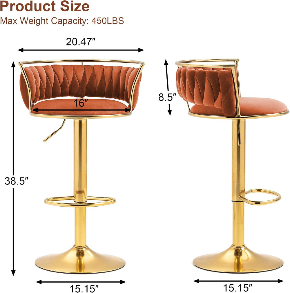 Velvet Swivel Bar Stools, Adjustable Counter Height Bar Chairs with Low Back ...