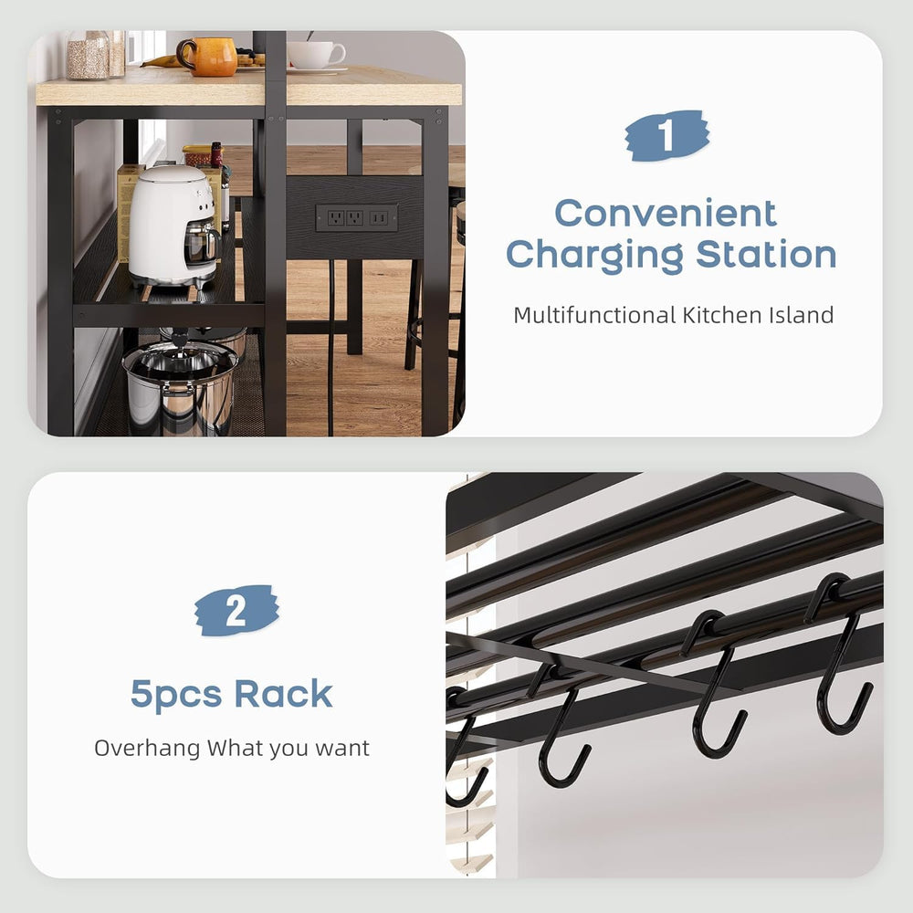 IDEALHOUSE 47" Kitchen Island with Power Outlet - 3-Tier Bakers Rack &am...