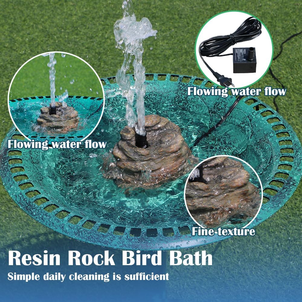 Bird Bath Fountain, Resin Granite with 9.8ft Long Wired Pump for Outdoor Gard...