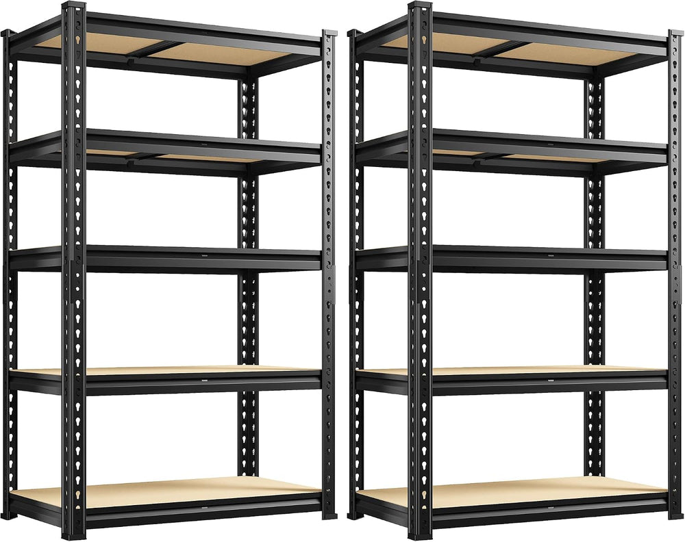 REIBII 2 Pack Garage Shelving,5 Tier Heavy Duty Storage Shelves,Black