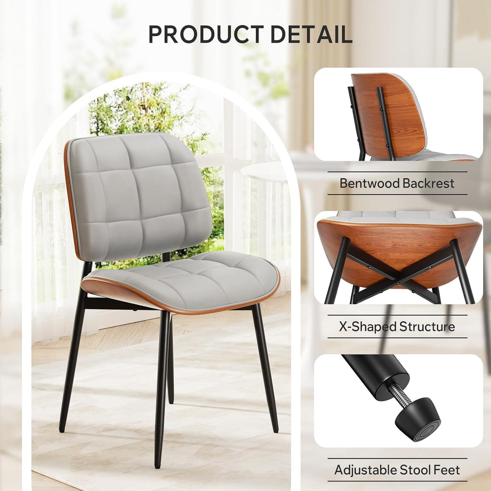Dining Chairs Set of 2, Mid Century Modern Dining Room Chair, Upholstered Fau...