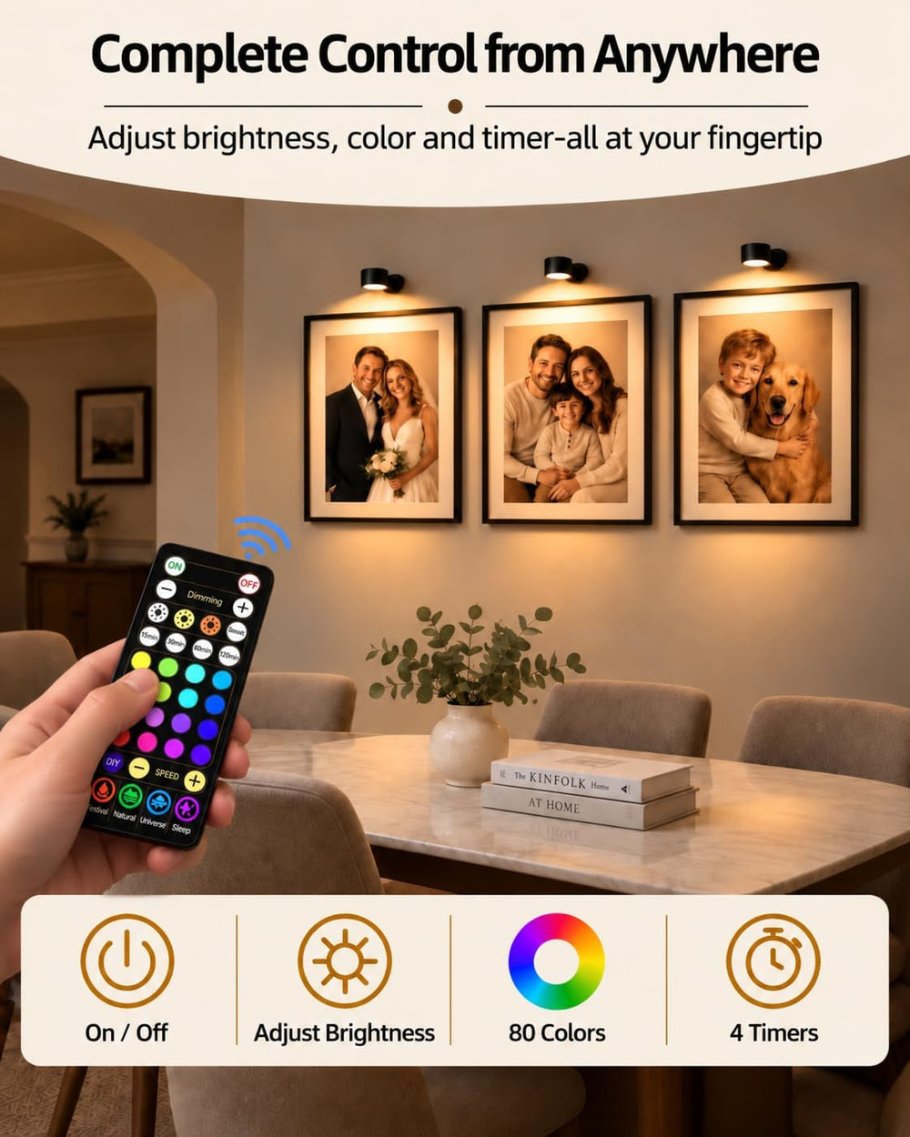 Picture Lights for Wall, 6 Pack Rechargeable Magnetic with Remote (Black)