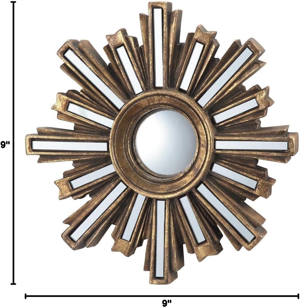 SPI Small Gold Deco Sunburst Convex Wall Mirror