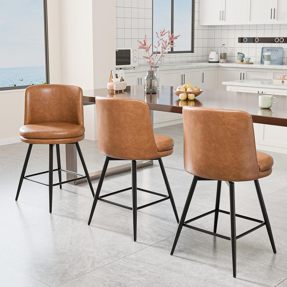 VINGLI 26" H Swivel Barstools Set of 2, PU Faux Leather Upholstered Coun...