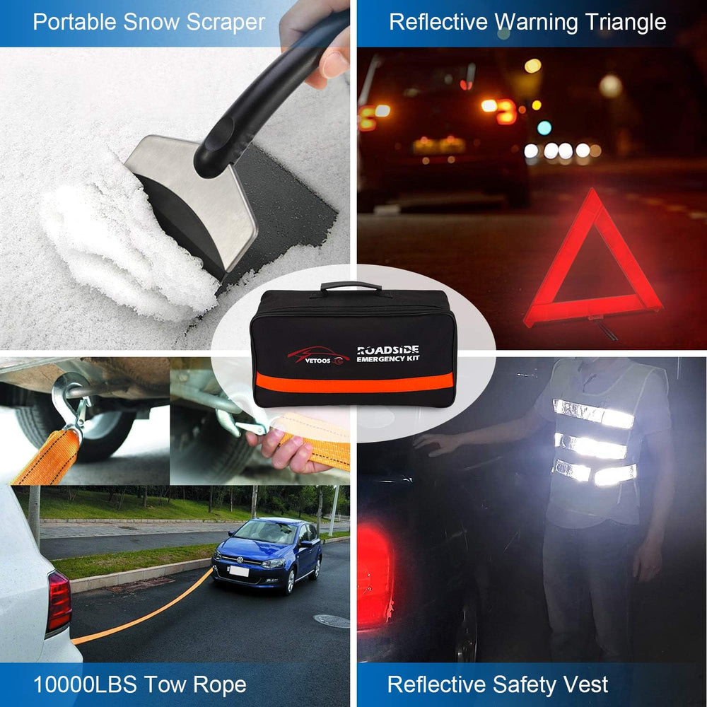 Car Emergency Roadside Kit with Jumper Cables, Auto Vehicle Safety Kits