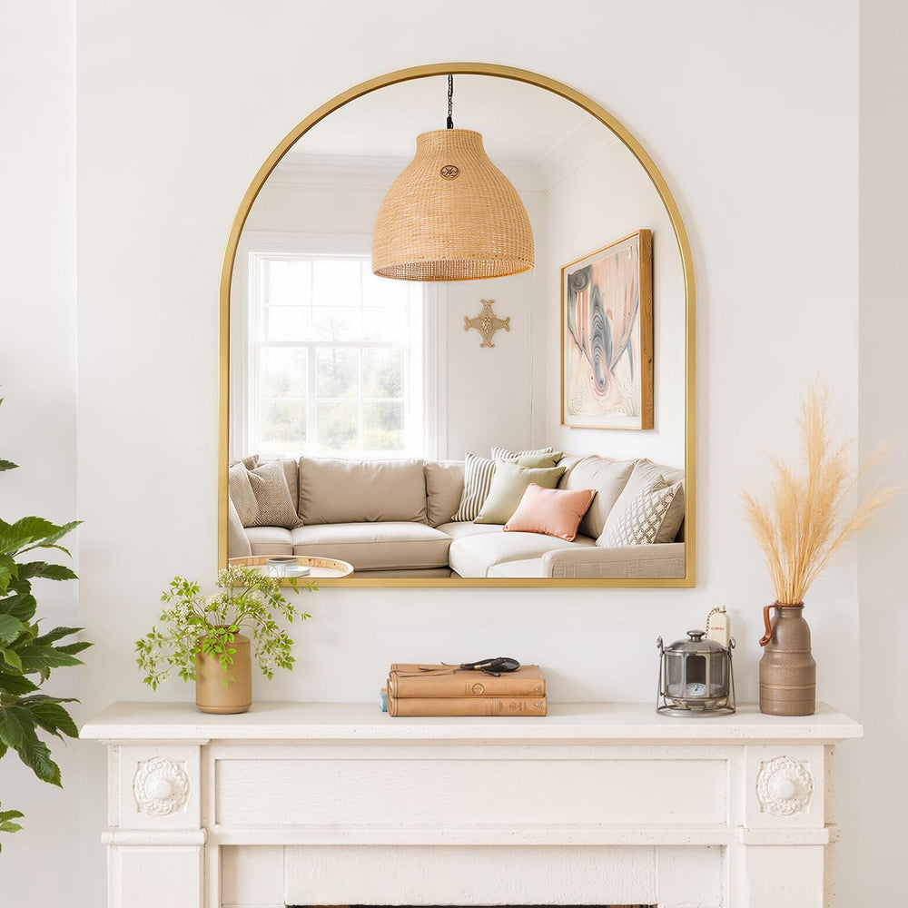 Arched Wall Mirror 32x31 Inch Gold Bathroom Vanity Mirror with Metal Frame