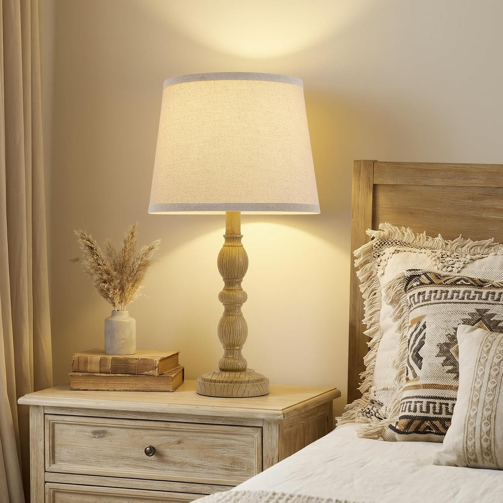 Table Lamps Set of 2, 20.5" Rustic Farmhouse Bedside Lamps with Linen Shade