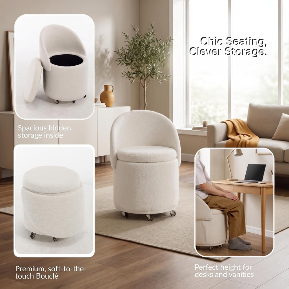 LukeAlon Storage Ottoman with Wheels, White