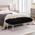 Modern Black Faux Fur Ottoman Bench - Upholstered Furry Bench with Acrylic Legs for Bedroom, Living Room, Entryway, Vanity or Bed End