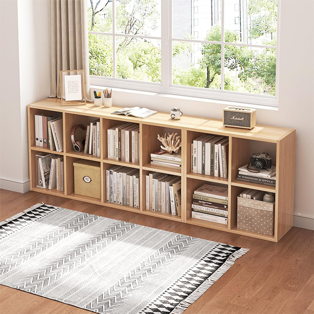 NELYE 8 Cube Organizer Bookcase Oak Open Shelf