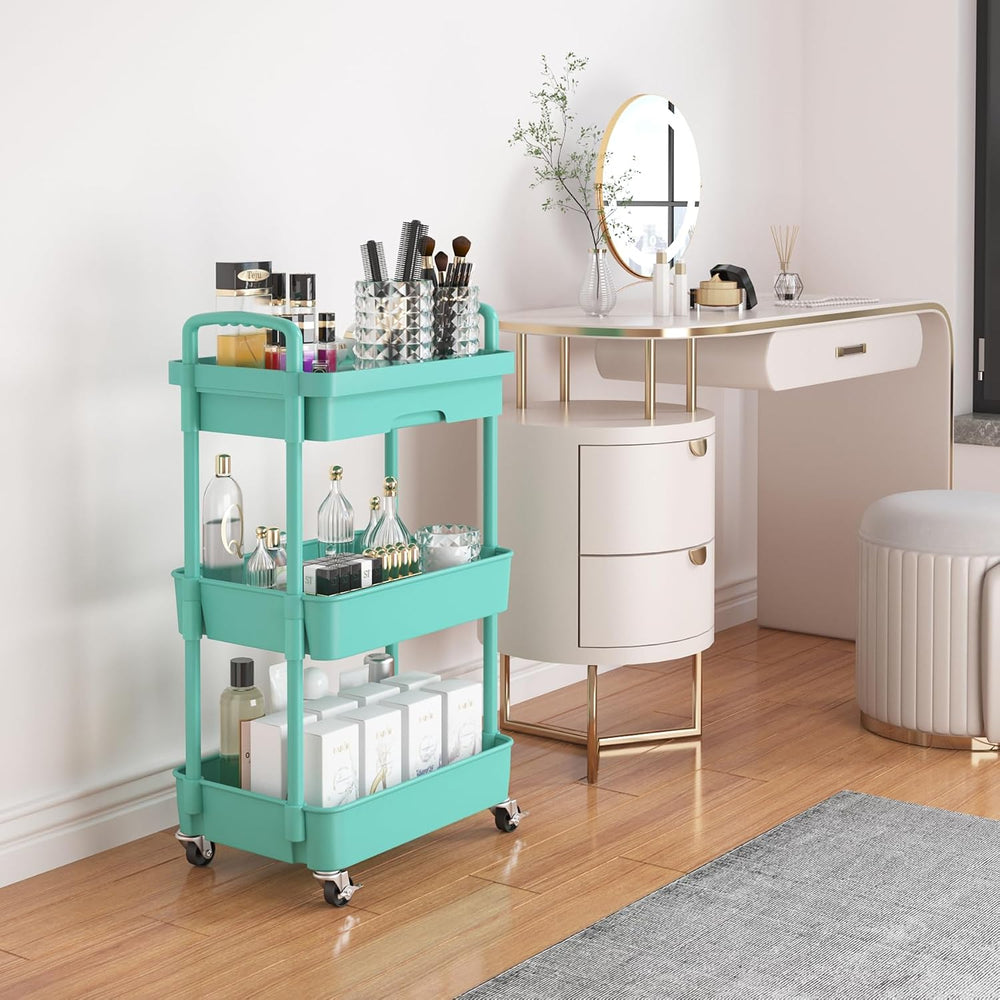 Calmootey 3-Tier Utility Cart with Drawer & Wheels, Storage for Home,Office