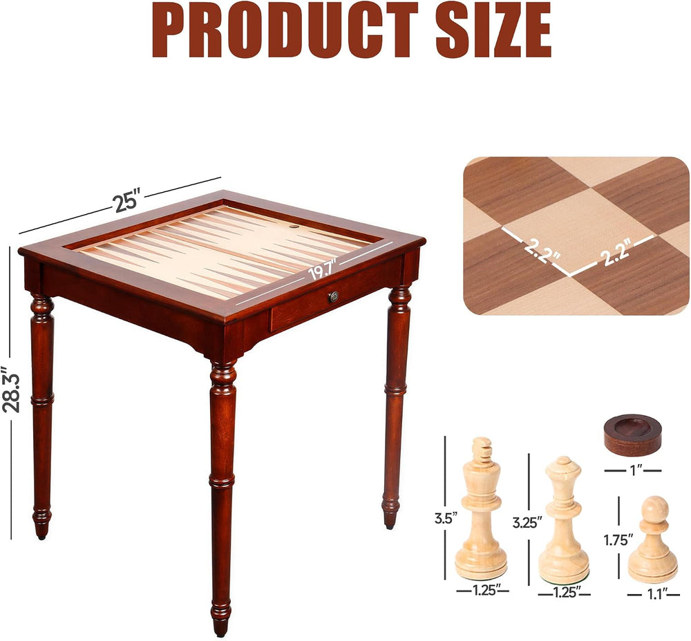 GSE Deluxe 3-in-1 Chess Checkers Backgammon Game Table Set with Game Pieces