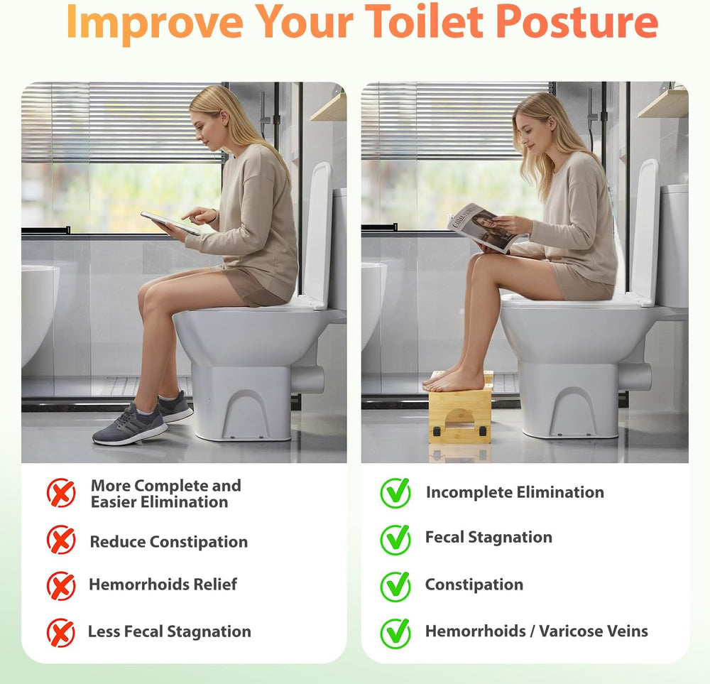 Olldide Folding Toilet Stool 7"&9" Adjustable, Bamboo Poop Stoo...