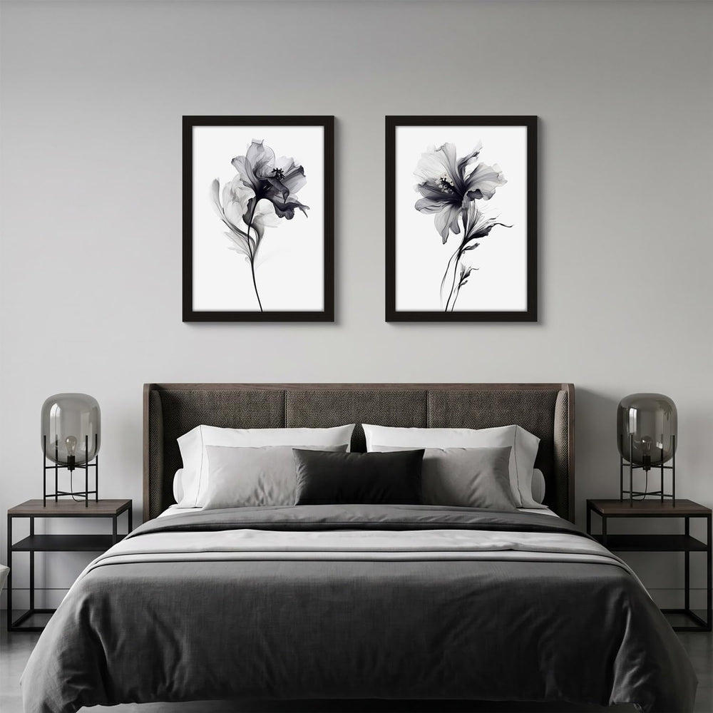 2pcs Framed Modern Floral Wall Art Minimalist Abstract Canvas Print Minimalis...