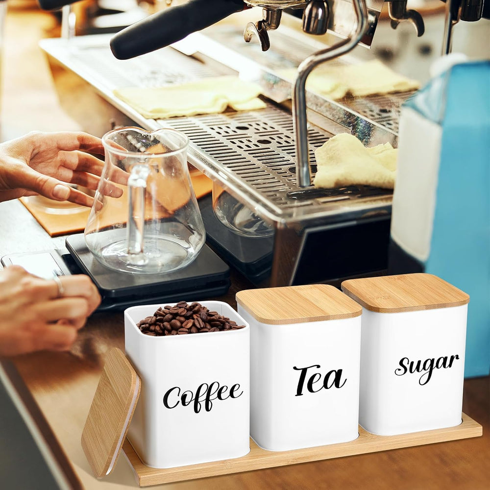 Tioncy Coffee Tea Sugar Container with Tray Set of 3 Airtight Metal Canister ...