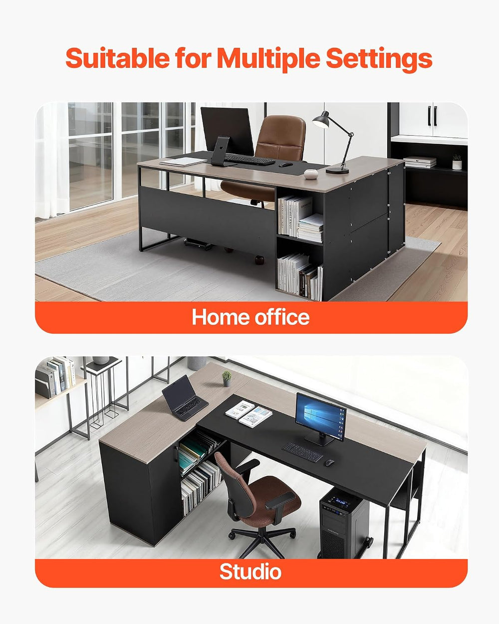 VEVOR 71" L-Shaped Executive Desk, Large Computer Desk with Drawers, Fil...