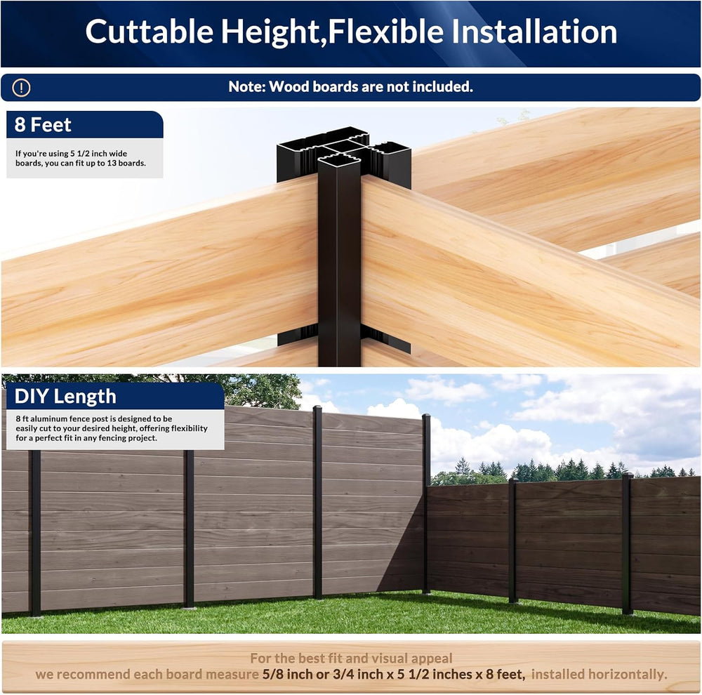 5 Pack 8FT Inground Aluminum Fence Posts for 6FT Privacy Panels
