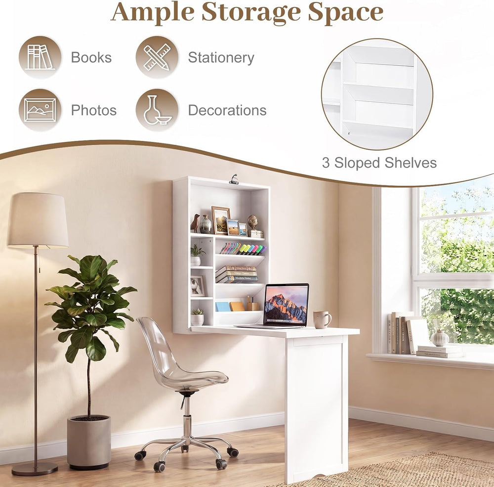 Tangkula Folding Wall Mounted Desk, Convertible Fold Out Floating Table