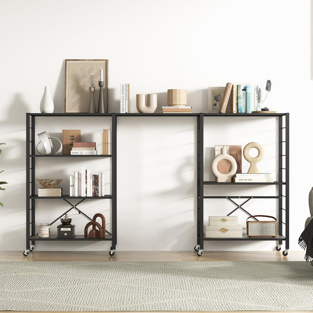 GIANTEX 4-Tier Folding Storage Shelf, Collapsible Shelving Unit w/Lockable Wh...