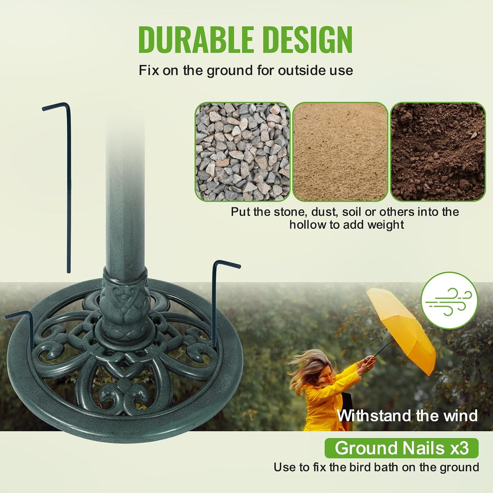 Backyard Expressions Outdoor Garden Bird Bath - Green - Weather Resistant Pol...