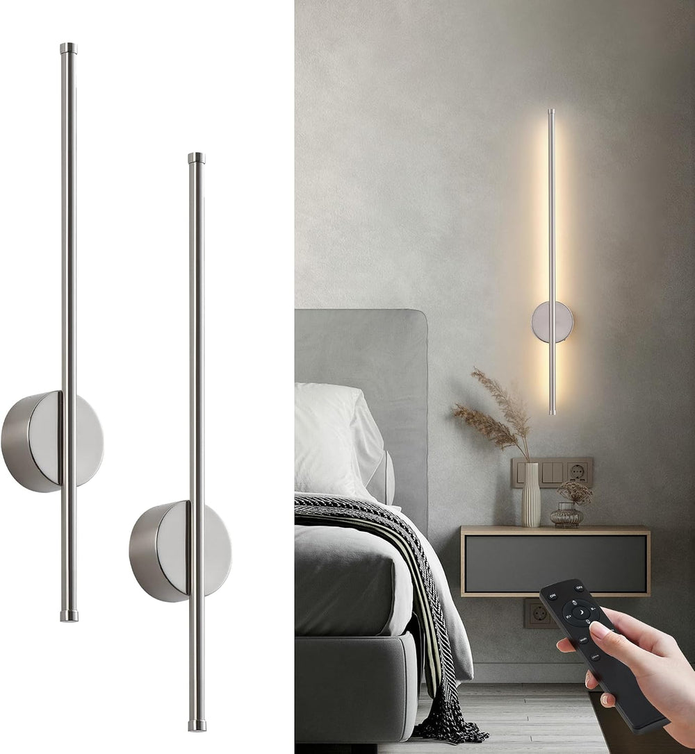KARTOOSH Battery Operated Modern Wall Sconce Set of Two, 23.6 Inch Nickle