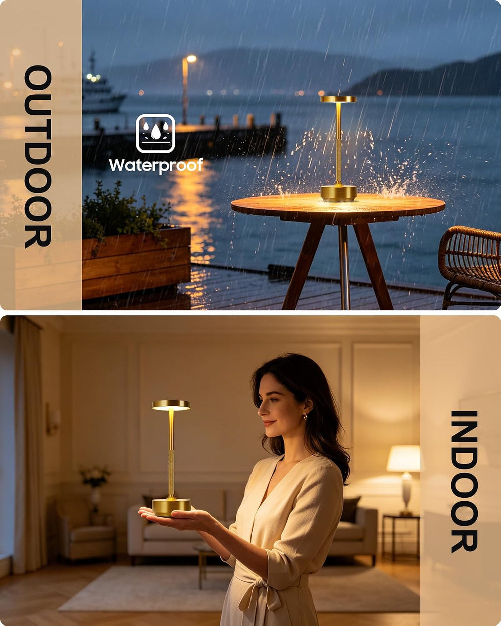LED Cordless Lamp 5000mAh Outdoor Table Lights Rechargeable Gold