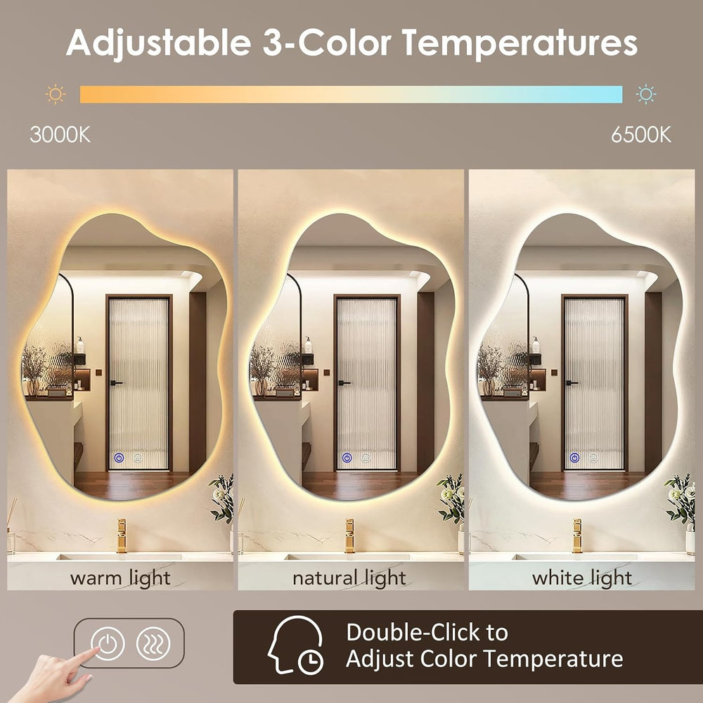 Irregular Backlit LED Bathroom Mirror with Lights, 30" H x 20" W