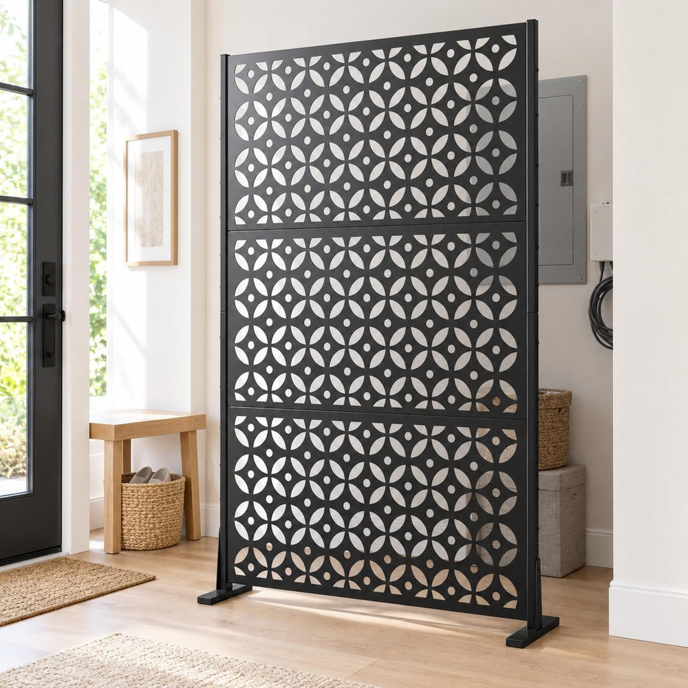 72" Outdoor Privacy Fence Screen, Decorative Metal Panel Patio Divider