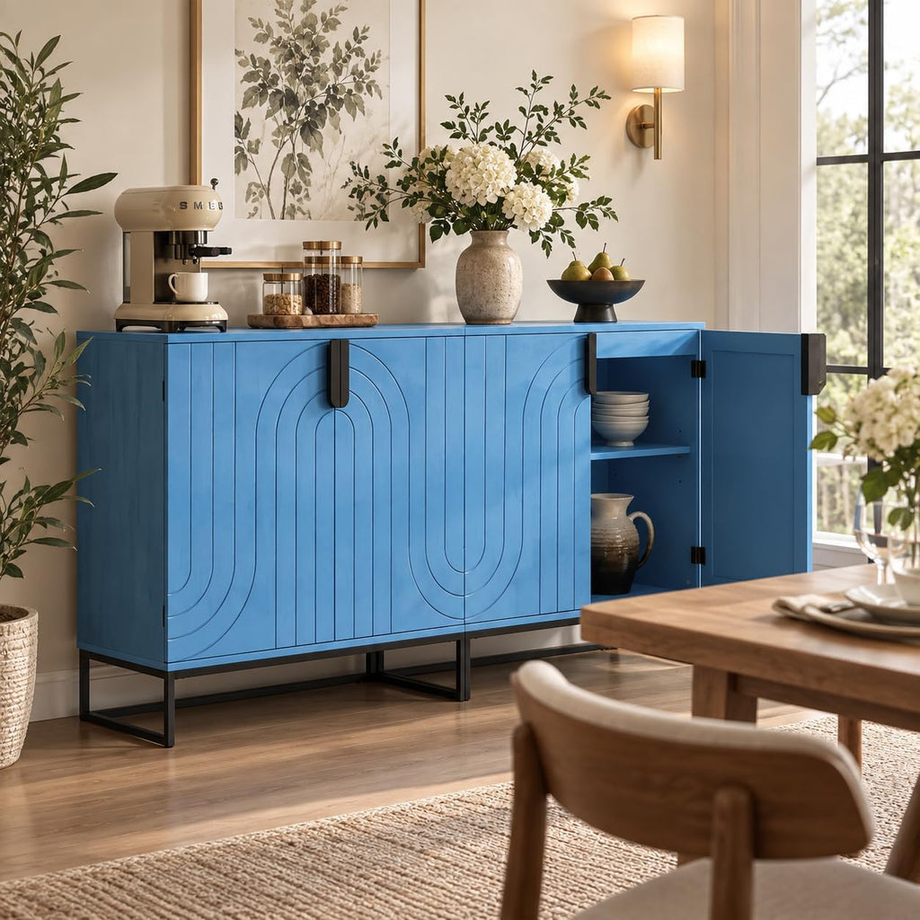 HLR Sideboard Buffet Cabinet with Storage, Modern Accent Cabinet Adjustable Shelves Wooden Storage Cabinets for Kitchen, Dining Room, Living Room, Coffee Bar, Garage, Entryway, Antique Blue