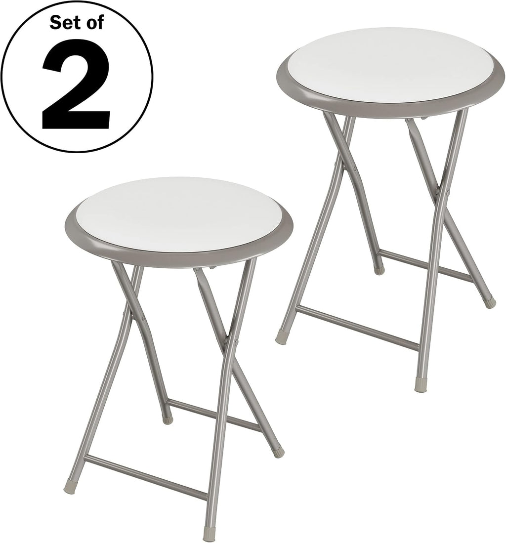 Lavish Home Portable Folding Stool with Backless Seat Set of 2, White, 18”