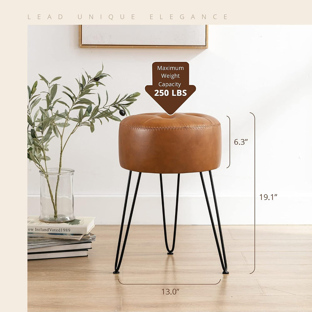 LUE BONA Faux Leather Vanity Stool Chair for Makeup Room,Brown Stool for Vani...