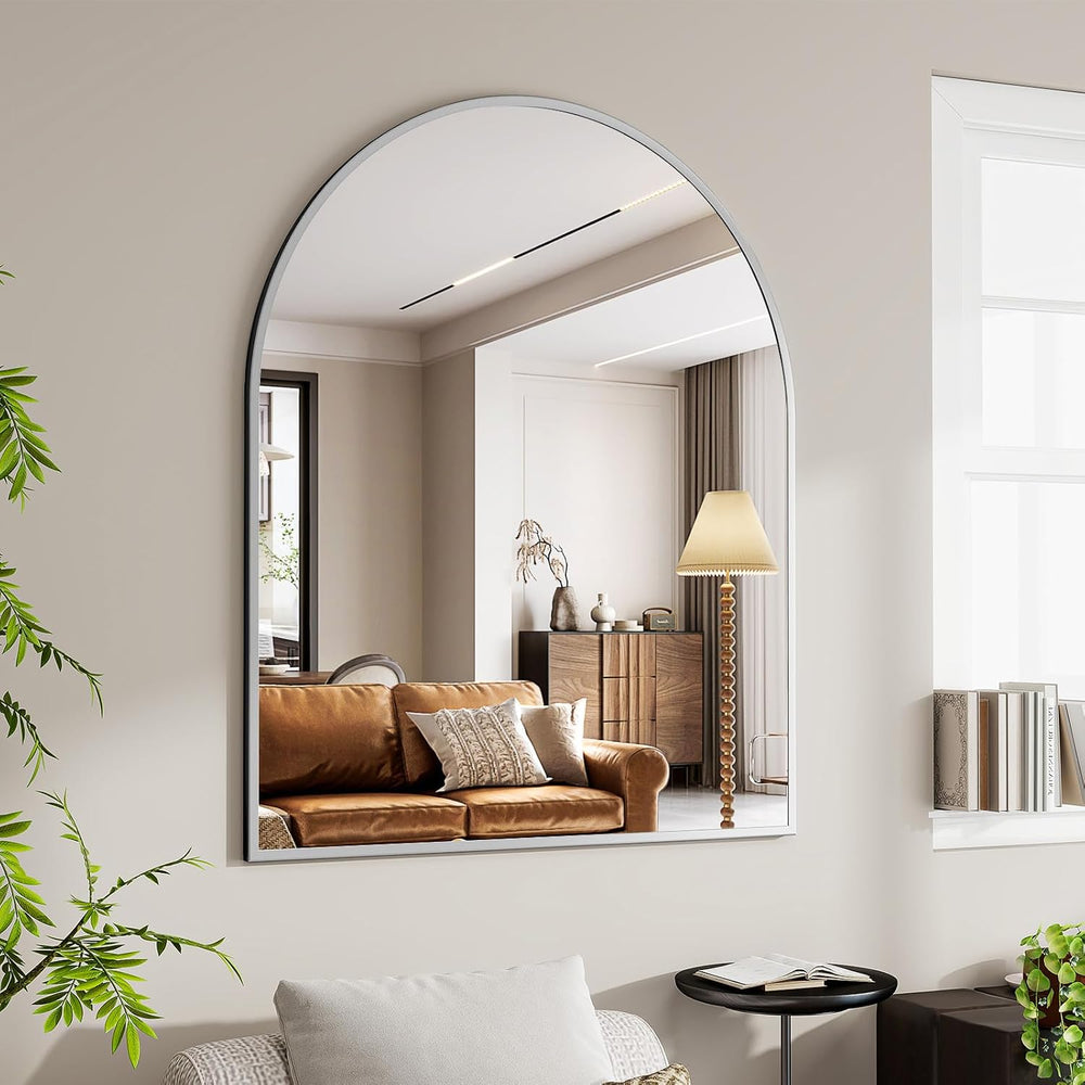 BEAUTYPEAK 36"x48" Arch Bathroom Wall Mirror, Silver