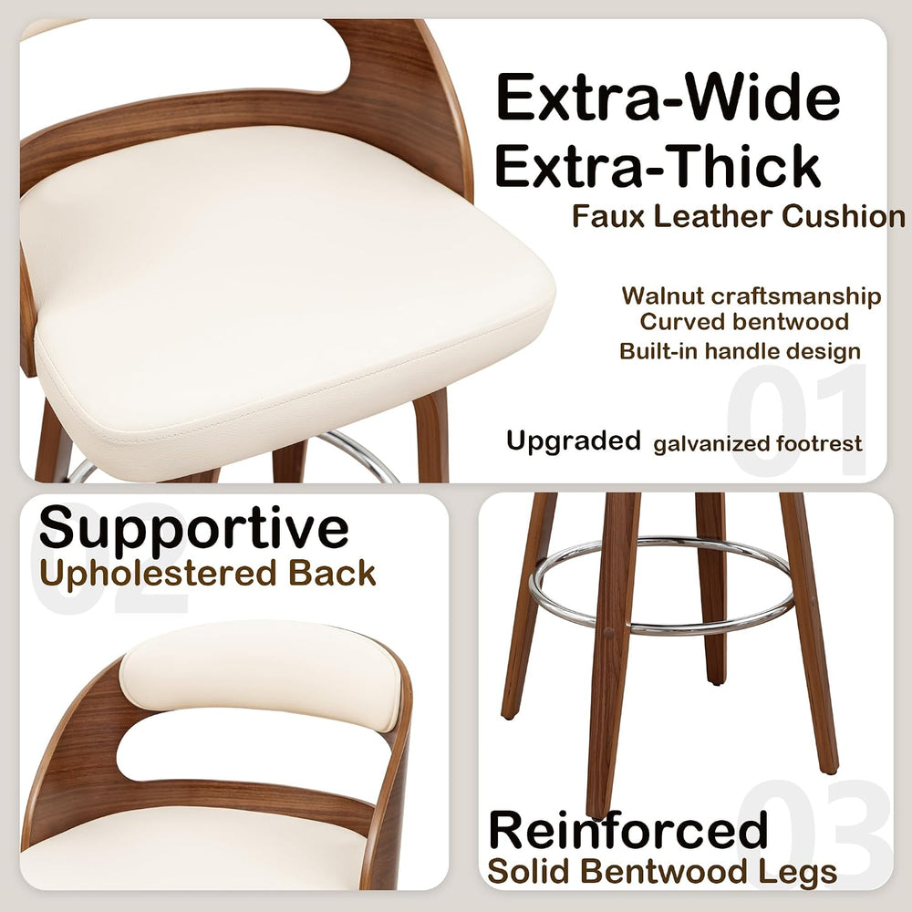Mid Century Bar Stools with Walnut Bentwood Frame, 29.5" Bar Height