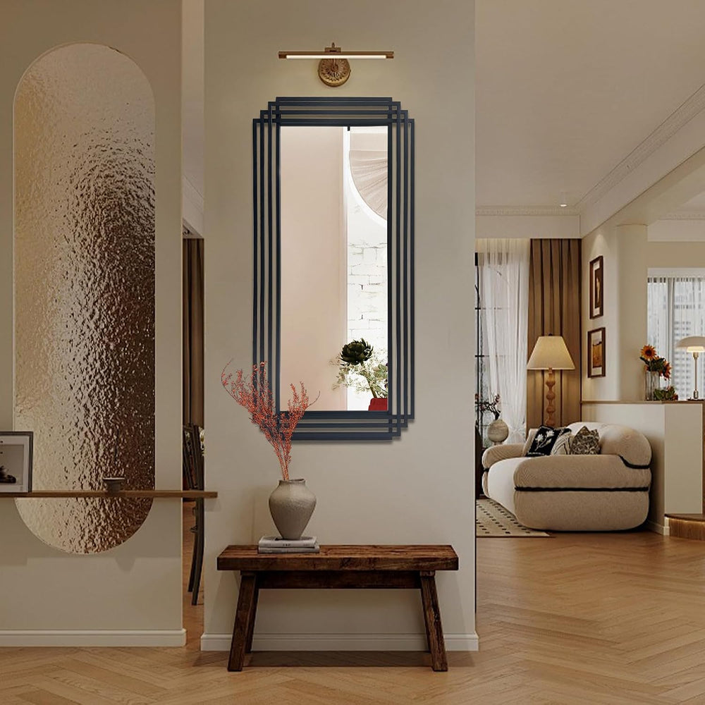 47"x22" Large Rectangle Decorative Mirror with Geometric Frame