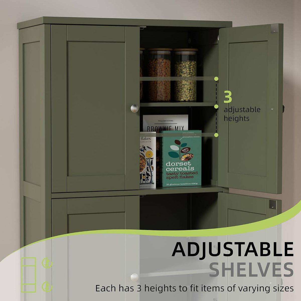 Vongrasig 43" Bathroom Storage Cabinet, Floor Cabinet with Doors, Green