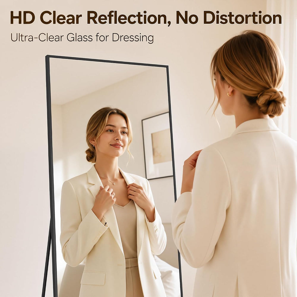 Antok Full Length Mirror, 71"x28" Floor Mirror with Stand, Black, Rect